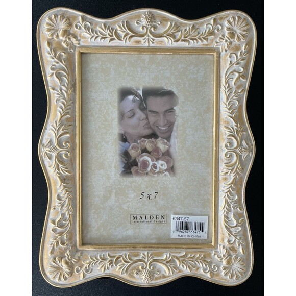 Gold Embossed Fits 5" x  7" Metal Picture Frame By Malden New Wedding Family - Picture 4 of 5